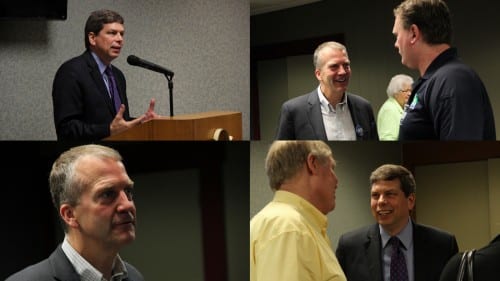 U.S. Senator Mark Begich and his challenger, Republican Dan Sullivan, each spoke to the Sitka Chamber of Commerce last week. (Rachel Waldholz/KCAW News)