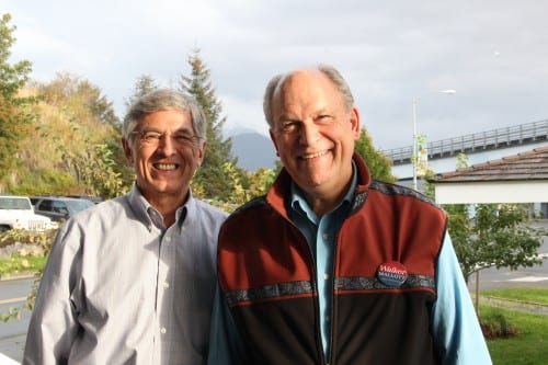 Democrat Byron Mallott (left) and Independent Bill Walker shook up the gubernatorial race when they merged campaigns. (KCAW photo/Rachel Waldholz)