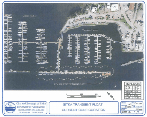 Sitka plans to replace the transient float at Thomsen Harbor, which was originally built in 1973. (Image courtesy of the City and Borough of Sitka)