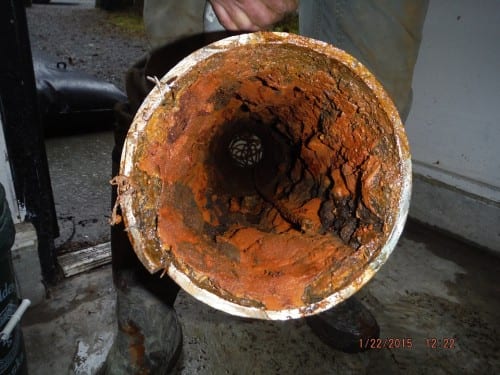 While debris trapped in the bottom of the well was the main culprit for the clogging, the contractor also noted some oxidized mineral deposits inside the pipe.  Kemp says that this round of cleaning is a temporary solution and that a new pipe may have to be drilled in the future. (Photo courtesy of the Ranger District)