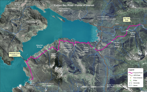 The Katlian Bay Road would extend for nine miles from the end of Sitka's existing road system. (Image courtesy of DOT)