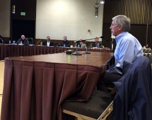 Lt. Gov. Byron Mallott speaks to the NPFMC on Wednesday in Sitka. Mallott told council members to "try to find ways to reach common ground -- or water." (State of Alaska photo/Barbara Blake) 