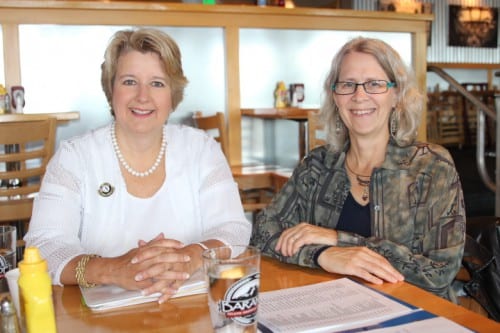 Wendy Spencer (l.) and Sitka mayor Mim McConnell. Alaska ranks 8th in the country in the number of national service volunteers located here - over 650. (KCAW photo/Robert Woolsey)