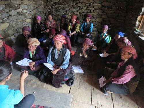 Women from the Upper Tsum Valley gather for a class on childbirth and recovery offered by one of Frazin's team. (Tsum Valley Medical Mission photo)