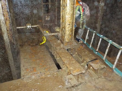 The failed hydraulic ram, at the bottom of a 160 ft shaft at the Green Lake power plant. The ram – which is essentially a water-powered pump – failed while the Green Lake Tunnel was being drained for a planned inspection. (File courtesy of Utility Director Bryan Bertacchi)