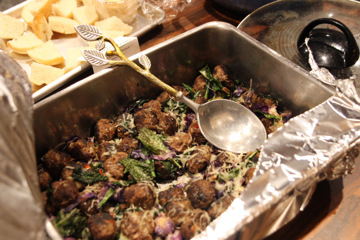 Venison meatballs with homegrown cabbage, kale, and hand-picked chanterelle mushrooms. (Emily Russell/KCAW Photo)