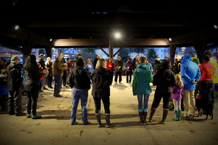 Sitkans gathered at Crescent Harbor for a candlelight vigil after last week's elections. (Emily Russell/KCAW Photo)