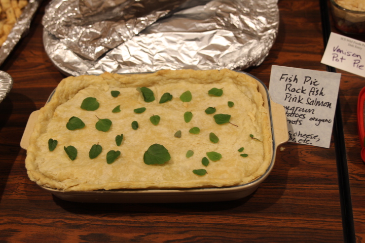 Fish pie, featuring rock fish, pink salmon, homegrown potatoes, and organic carrots. (Emily Russell/KCAW Photo)