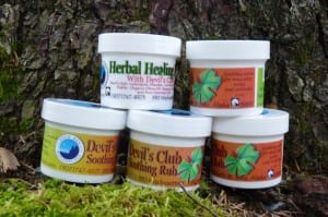• Back Bay Botanicals products include devil’s club soothing rub and healing ointment.