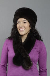 Crystal Worl models an otter hat and scarf. Image courtesy Sealaska Heritage Institute.