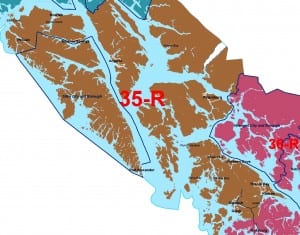 The new House District 35, which includes Sitka, Petersburg, Craig, Angoon, Hoonah, Kake and some other communities.