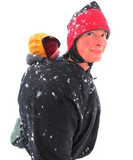 Erin McKittrick and her daughter, Lituya, in a snowstorm during the family's trek to Malaspina Glacier. (Photo courtesy of Erin McKittrick). 