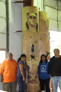 Kaagwaantaan clan members pose with the clan tribal house post. (National Park Service)