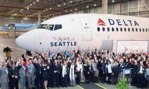 Delta Air Lines unveils a new jet, Spirit of Seattle, dedicated to the city. (Courtesy Delta Air Lines)