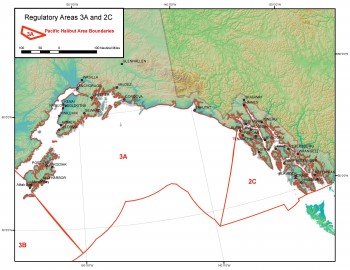The halibut catch-sharing plan impacts Southeast, Area 2C, and the central gulf, Area 3A. (Courtesy NOAA Fisheries)
