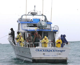Charter halibut clients on board the Crackerjack Voyager out of Seward. (Courtesy Crackerjack Sports Fishing/Alaska Sea Grant Program)