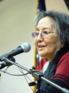 Rosita Worl addresses the Native Issues Forum in Juneau in 2011. (Ed Schoenfeld/CoastAlaska)