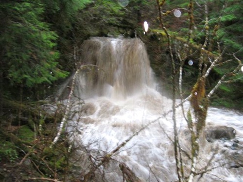 The lower falls at the Herring Cove trailhead. Upstream, several sections of the trail are under fast-flowing water. (Bill Foster photo) 