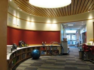 The central area of the school is filled with natural light. (KCAW photo/Emily Forman)