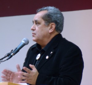 Outgoing Sealaska Board Chairman Albert Kookesh addresses Native leaders during a 2011 issues forum. (Ed Schoenfeld/CoastAlaska)