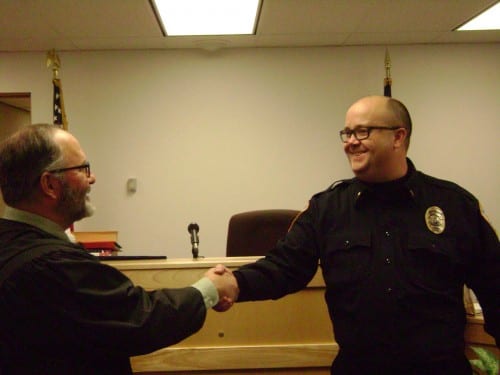 Sitka's newest police lieutenant, Jeff Ankerfelt, is sworn in. (Photo courtesy of the Sitka Police Department)