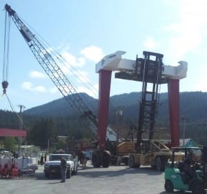 Wrangell's new 300-ton boat lift was assembled on site in May. (Renee Claggett/KSTK)