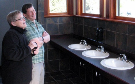 Sitka’s Odess Theater: A ladies’ room (and lady) like no other