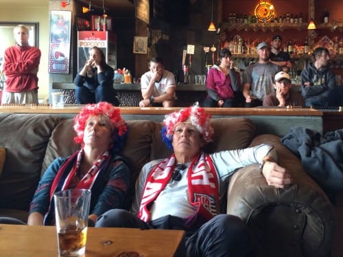 Sitka residents and visitors packed the Bayview Pub on Tuesday to watch the U.S. take on Belgium in the World Cup Round of 16 (KCAW photo / Rachel Waldholz)