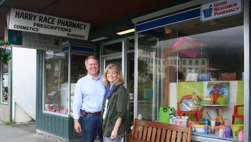 Dirk and Trish White have owned Harry Race Pharmacy for over two decades.(KCAW photo/Greta Mart)