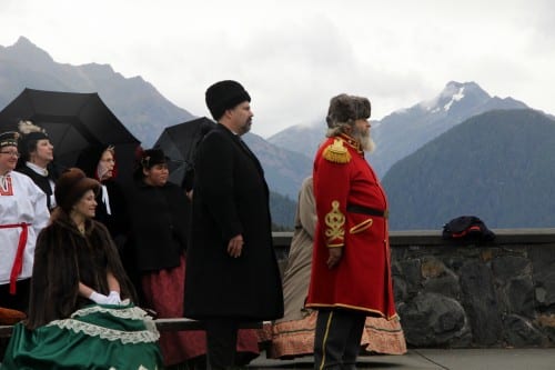 In costume, residents impersonated figures in Russian history to recreate the transfer.  (KCAW photo/Rachel Waldholz)