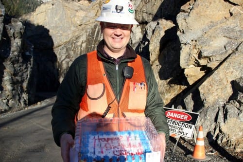 Clif Stump, the project manager, turned 34 the day of the ribbon cutting ceremony. (Emily Kwong/KCAW photo)