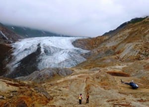 Oxidized rock colors a valley where one of Seabridge Gold’s KSM project’s open pit mines will be dug. (Ed Schoenfeld/ CoastAlaska News)