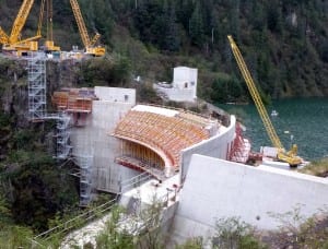 The Blue Lake Dam, as it looked in September, 2014. Work finished ahead of schedule, and, thanks to heavy rains, the  plant began providing Sitka with power almost immediately.