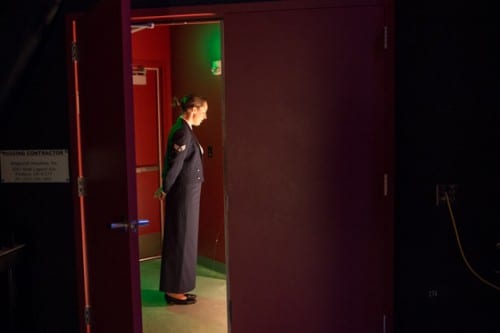 Vocalist Rebecca Allen has a quiet moment, before going on stage to perform with the USAF Band of the Pacific-Asia Jazz Combo. (Mike Hicks/KCAW photo)