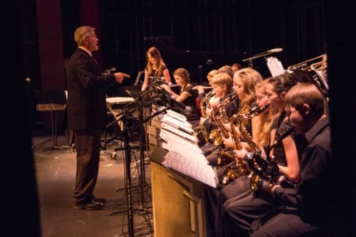 Director Mike Kernin with the Blatchley Middle School Jazz Band I. (Mike Hicks/KCAW photo)