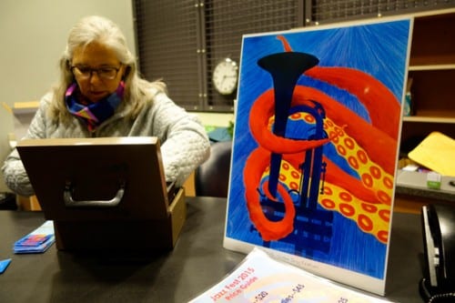 This year's poster featured an octopus wrapping its many legs around a trumpet. (Emily Kwong/KCAW photo)