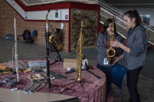 While workshops were held in the classrooms, instruments were sold downstairs at Sitka High School. (Emily Kwong/KCAW photo)