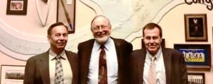 U.S. Rep. Don Young poses in his office with Sealaska board member Richard Rinehart, left, and landless spokesman Leo Barlow, right. Barlow and Reinhart were lobbying this week for Young’s landless Natives legislation. (Photo courtest Don Young’s office.)