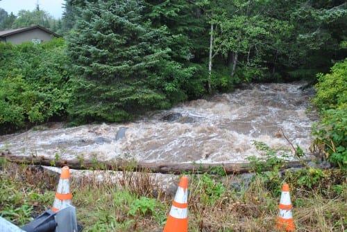 Cascade Creek was running high after heavy rainfall Tuesday, August 18. (Rebecca LaGuire, KCAW)