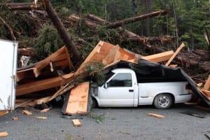 The Kramer Avenue landslide buried part of a truck on Tuesday. (Rachel Waldholz, KCAW)
