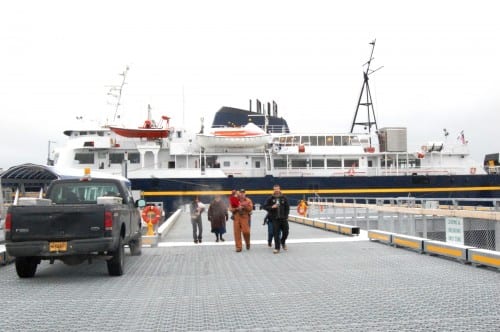 The ferry Aurora docks in Gustavus in 2010. It's now in Ketchikan for hull repairs and its annual overhaul. (Photo courtesy Alaska Department of Transportation)