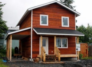 This brand-new land trust home on Lillian Dr. in Sitka is still waiting for a buyer. Although site prep costs pushed the price above the target, SCLT president Randy Hughey thinks it's the right fit for someone at $250,000. (KCAW photo, Robert Woolsey)