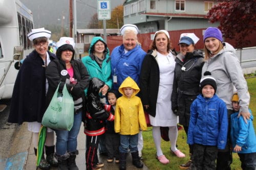 Nurses from Sitka had their own float this year at the 2016 Alaska Day parade. (KCAW Photo/Emily Russell)