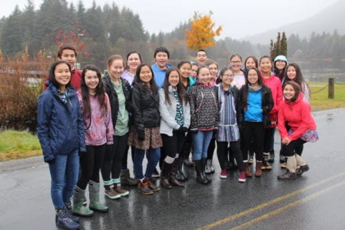 Mt. Edgecumbe Yup'ik Dance Group at the 2016 Alaska Day parade. (KCAW Photo/Emily Russell)