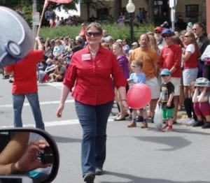Finkenbinder marches in the 4th of July parade in Sitka. After a reluctant start, Finkenbinder says "I'm ready to be a legislator." (sheila4statehouse photo)