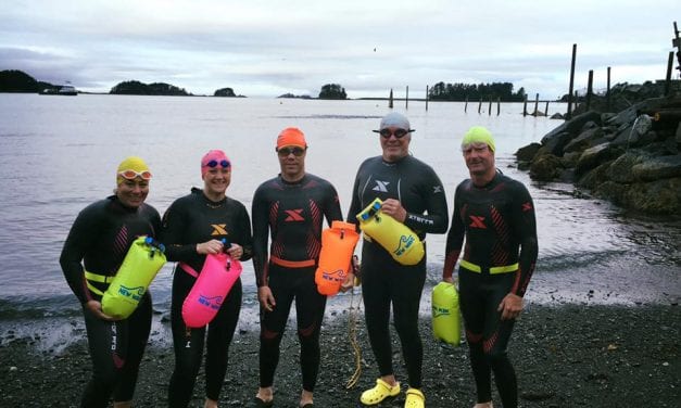 An open-water swim race at the top of the world