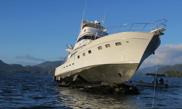 Yacht runs aground during weekend high tide