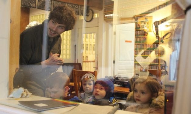 Preschoolers peek behind the radio curtain