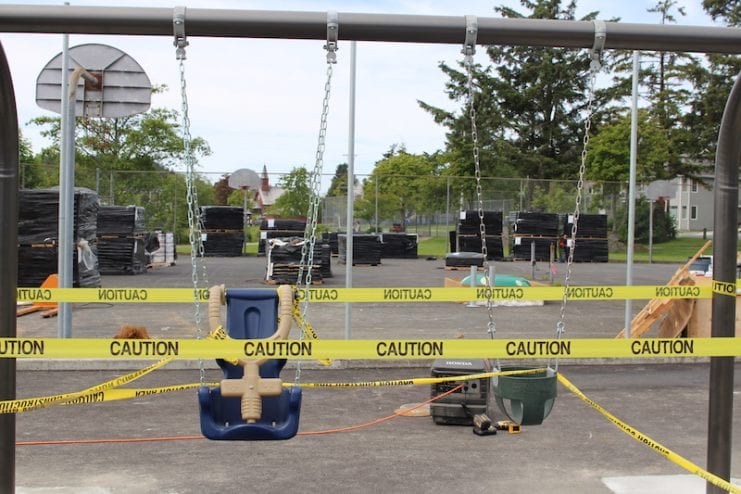 The swingset will accommodate children of different abilities.