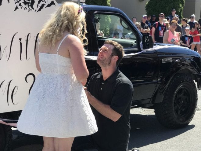 Travis Allensworth proposes to Valerie Chinalski. She said yes!